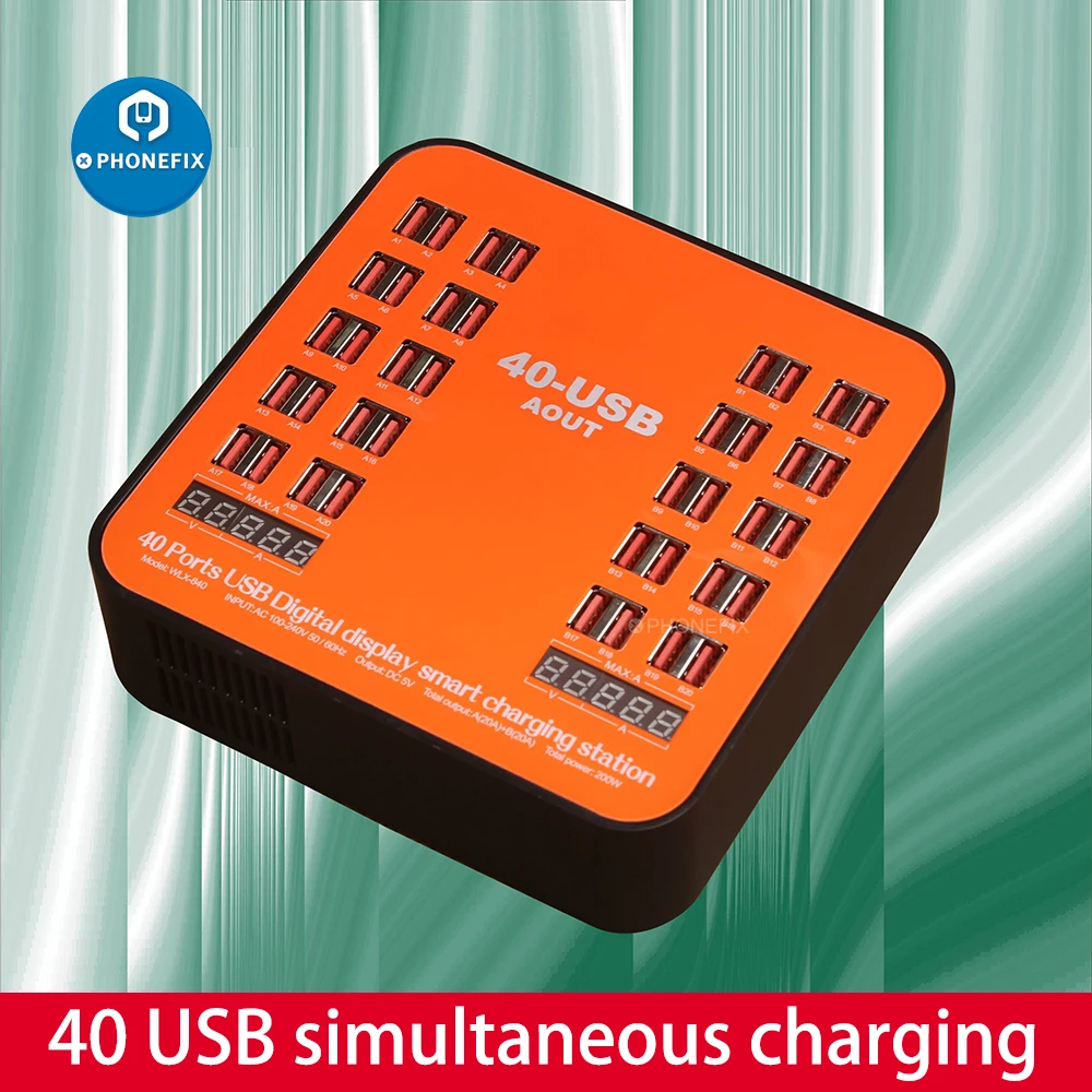 

Зарядная станция с 40 Usb-портами и светодиодным дисплеем, 200 Вт