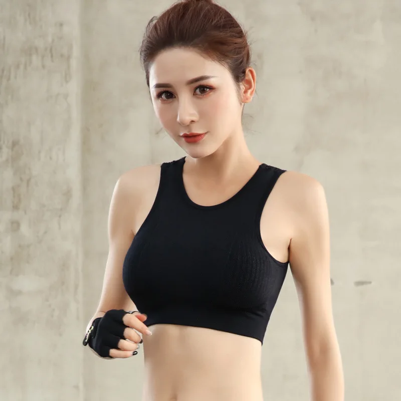 Women Breathable Mesh Shockproof Sports Bra Full Cup Athletic Gym Running Seamless Fitness Solid Push up Sexy Yoga Vest Tank Top