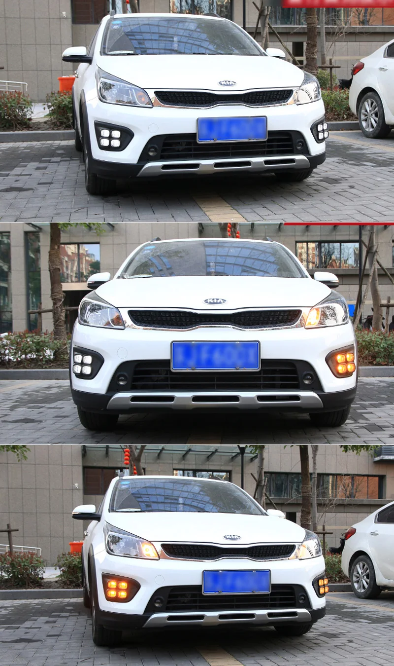 Для Kia Rio Xline светодиодный дневные ходовые огни DRL с желтым сигналом поворота лампы 4 глаза противотуманные фары