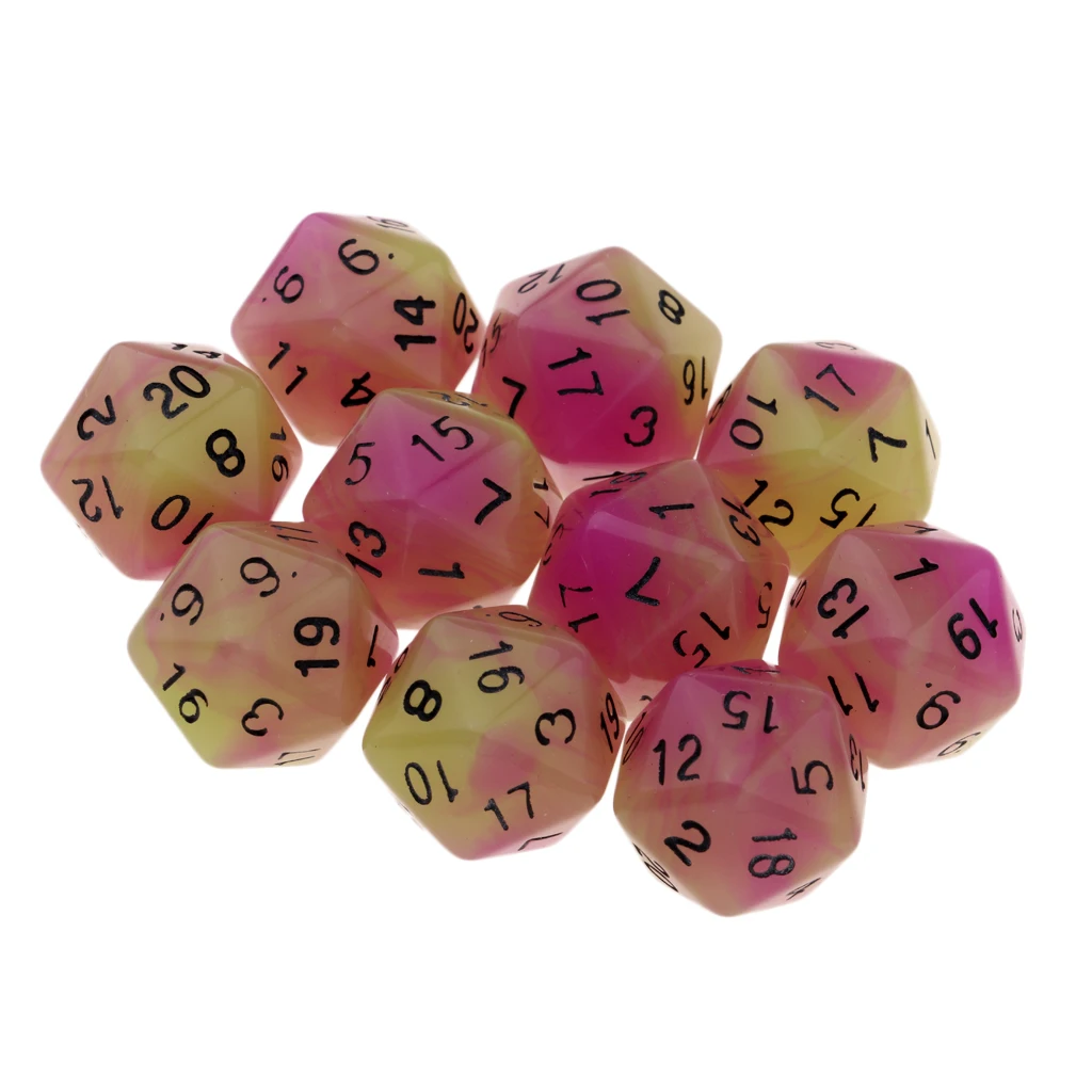 10PCS Night Luminous Dice Role Playing Game D20 Dice for Dungeons &Dragons DND Role Playing Game Dices
