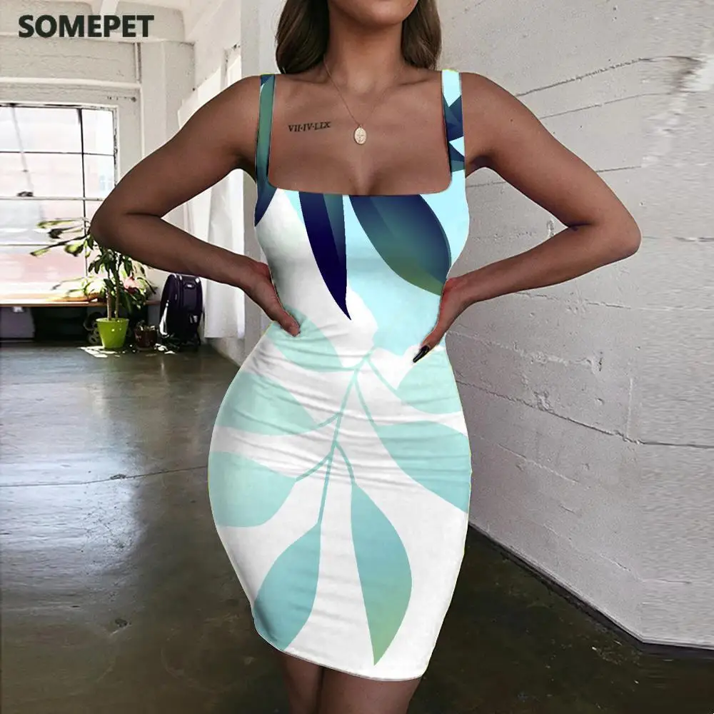 

SOMEPET Leaf Dress Women Painting Halter Sleeveless Psychedelic Ladies Dresses Art Sundress Womens Clothing Plus Size Vintage