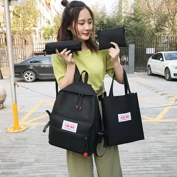 

4 Piece Set School Bag Canvas Women Backpack College Bag For Girls Anti Theft Rucksack Bagpack Mochilas Female Knapsack