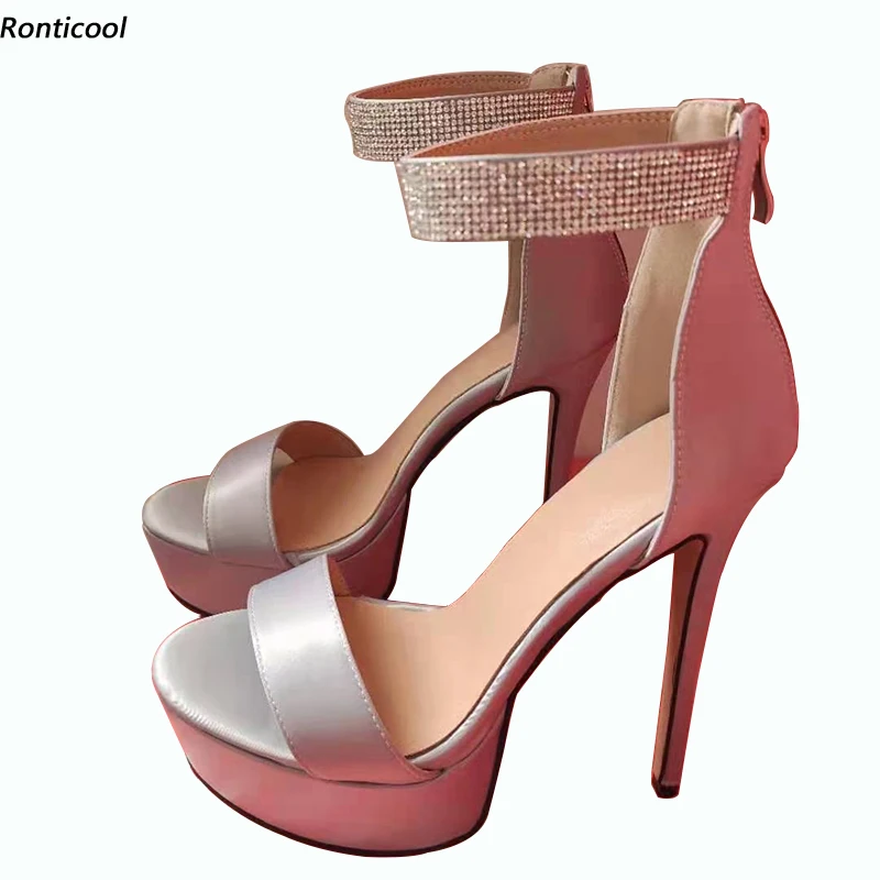 

Ronticool Handmade Women Summer Sandals With Platform Stiletto Heels Open toe Gorgeous Silver Party Shoes Women US Size 5-20