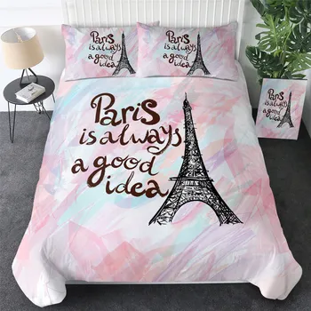 BeddingOutlet France Paris Tower Bedding Set Black and White Bed Set Romantic Letters Heart Print Quilt Cover Soft Home Textiles 6