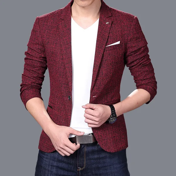 Luxury Men Brand Suit jacket Blazer Spring Fashion One Button Cotton Slim Fit Men Suit Terno Masculino Blazers Men - Цвет: red