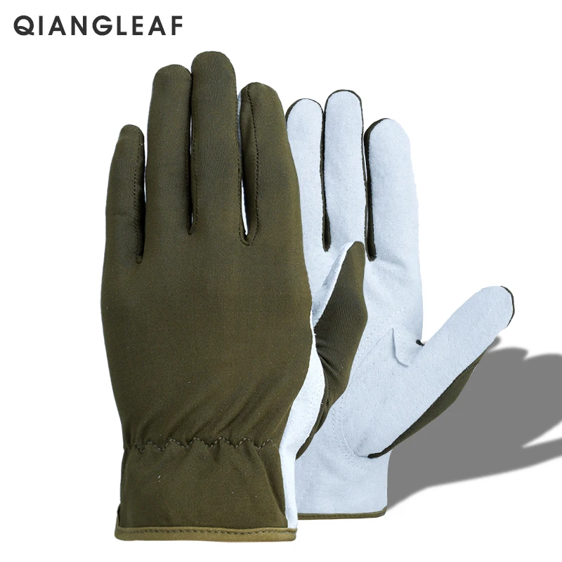 Бренд QIANGLEAF лидер продаж защитные Зеленые кожаные рабочие перчатки для