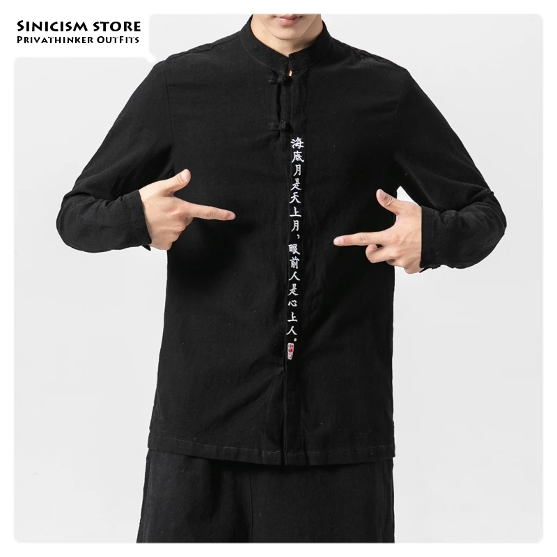Sinicism Store Осенние новые мужские повседневные рубашки с вышивкой 2020 больших