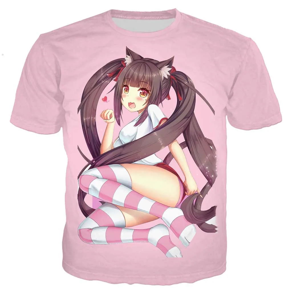 Аниме Nekopara Chocola Ванильная рубашка популярная мужская и женская футболка футболки с 3D-принтом Повседневная Harajuku стильная футболка уличная топы