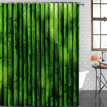 

Bamboo Verdure Side By Side Neat Plant Shower Curtain Waterproof Bathroom Curtain Polyester Bath Curtain Home Decor