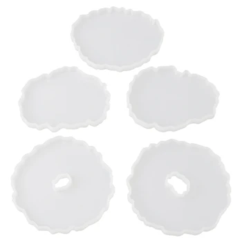 

5Pcs Crystal Epoxy Resin Mold Irregular Round Coasters Casting Silicone Mould R2LE