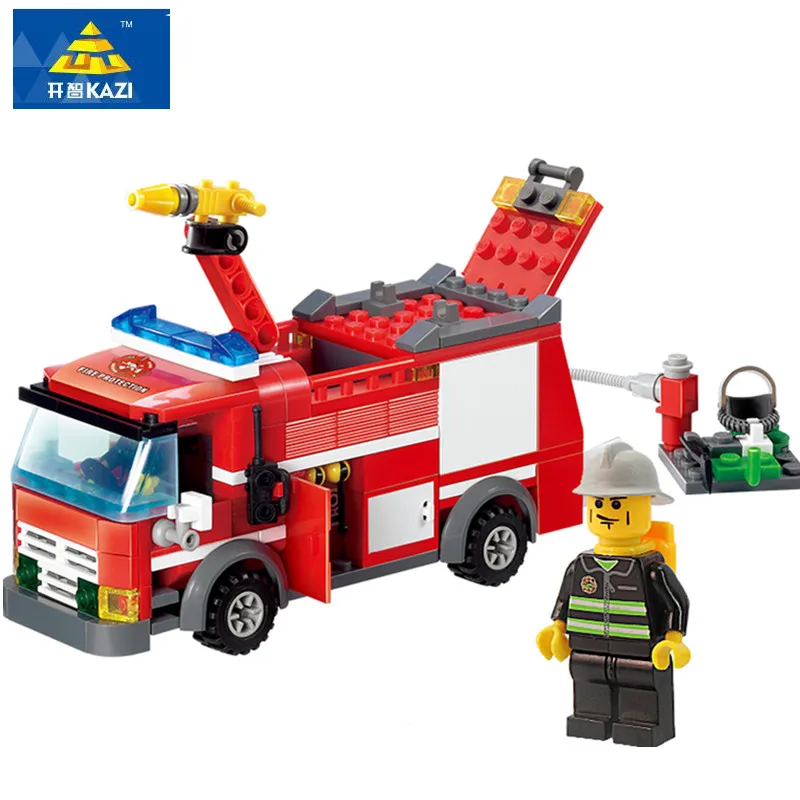 

KAZI 206pcs City Fire Truck Building Blocks Firefighter Toy Bricks Educational DIY Bricks Playmobile Toys for Children