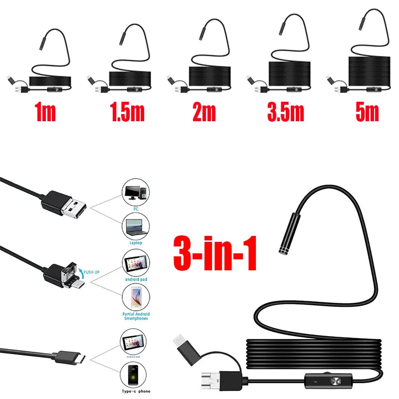 

5.5mm Ear Spoon Borescope Handheld Endoscope 3 in 1 IP67 30W Monitoring Photos Inspection Computers USB Real-Time Video