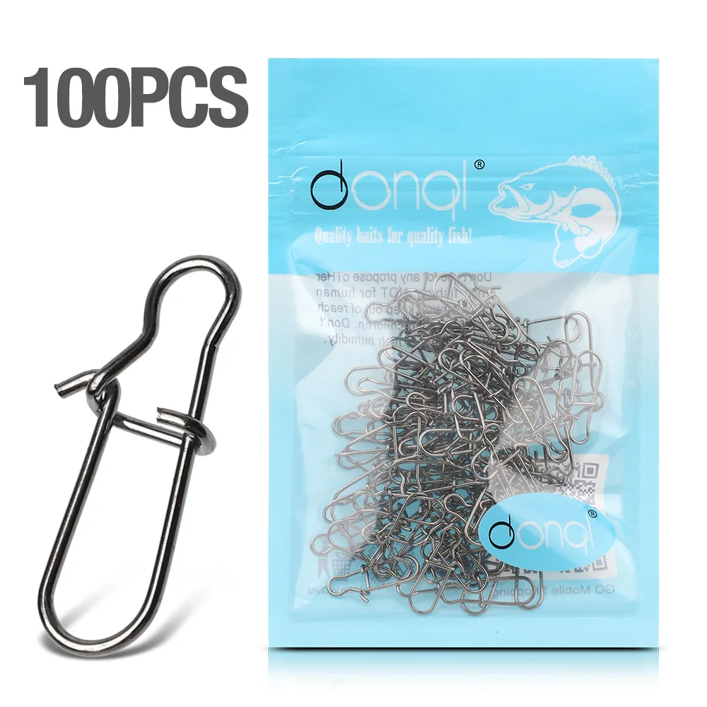 DONQL 20/50/100Pcs Stainless Steel Fishing Snaps Connector Fishing Hook Line Fast Clip Lock Swivel Solid Connector Safety Snaps - Цвет: 100 PCS