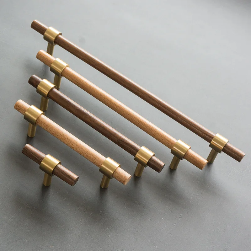

1 PC Wood Furniture Handle Brass Kitchen Cabinet Door Handles Drawer Pulls Beech Wooden Handles for Furniture Hardware