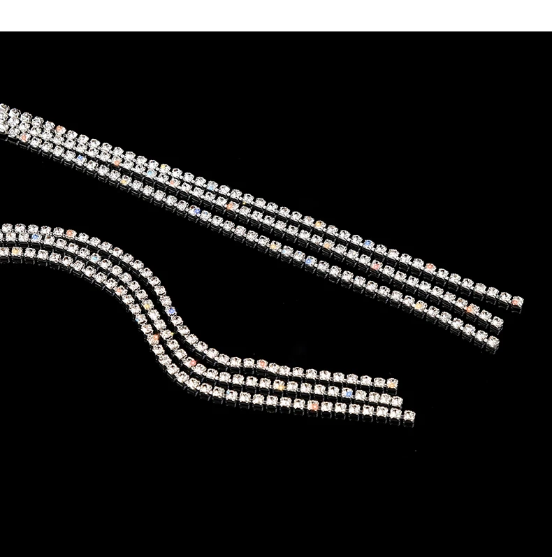 Set Synthetic Tassel Hair Band Long Fake Earring One Piece Headband With Water Diamond Temperament silver hair clips