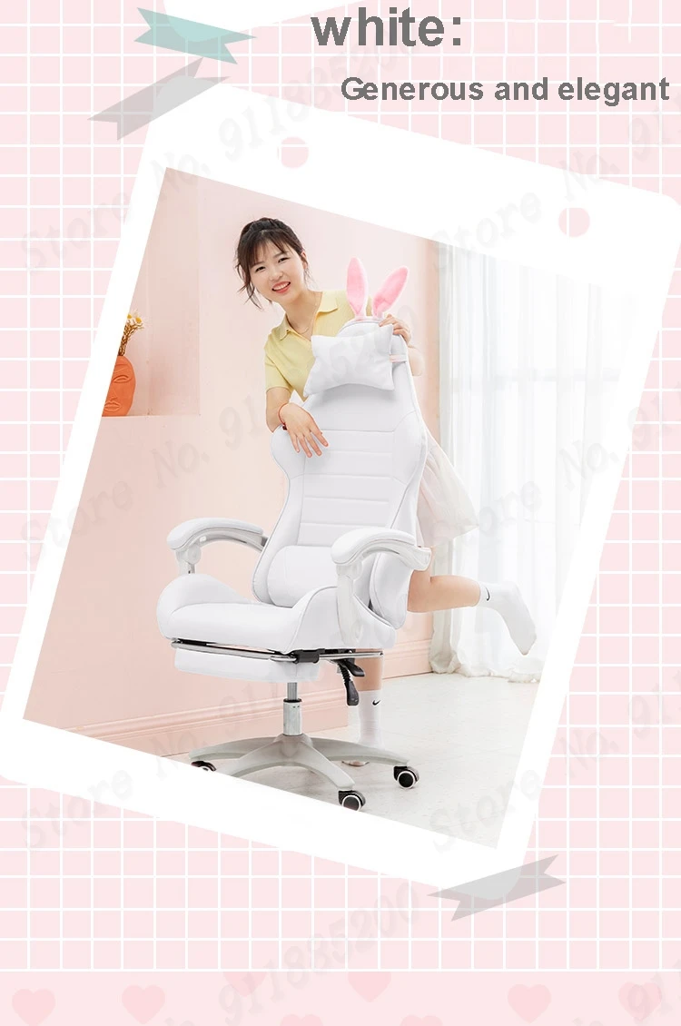 Cute pink gaming chair home girl anchor live broadcast ergonomic game athletic swivel chair computer chair macaron series