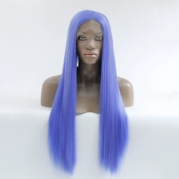 

Blue Straight Pastel Wigs Synthetic Lace Front Cosplay Party Wigs Middle Part High Temperature Fiber for Women Hand Tied