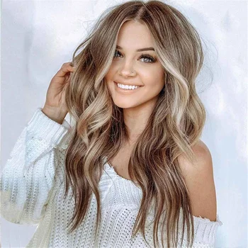 

Long Wavy Brown Gold Blonde Hairstyle Wig Hair Wigs Rose Net Fashion Heat Resistant for girls Cosplay Halloween Costume