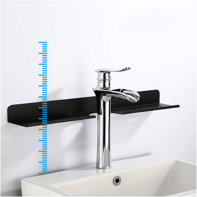 Description Picture 5 of itemBlack Silver Mirror Front Shelf Aluminum Wall Hanging Shampoo Tray Bathroom Kitchen Faucet Wash Counter Drain Rack Storage Rack