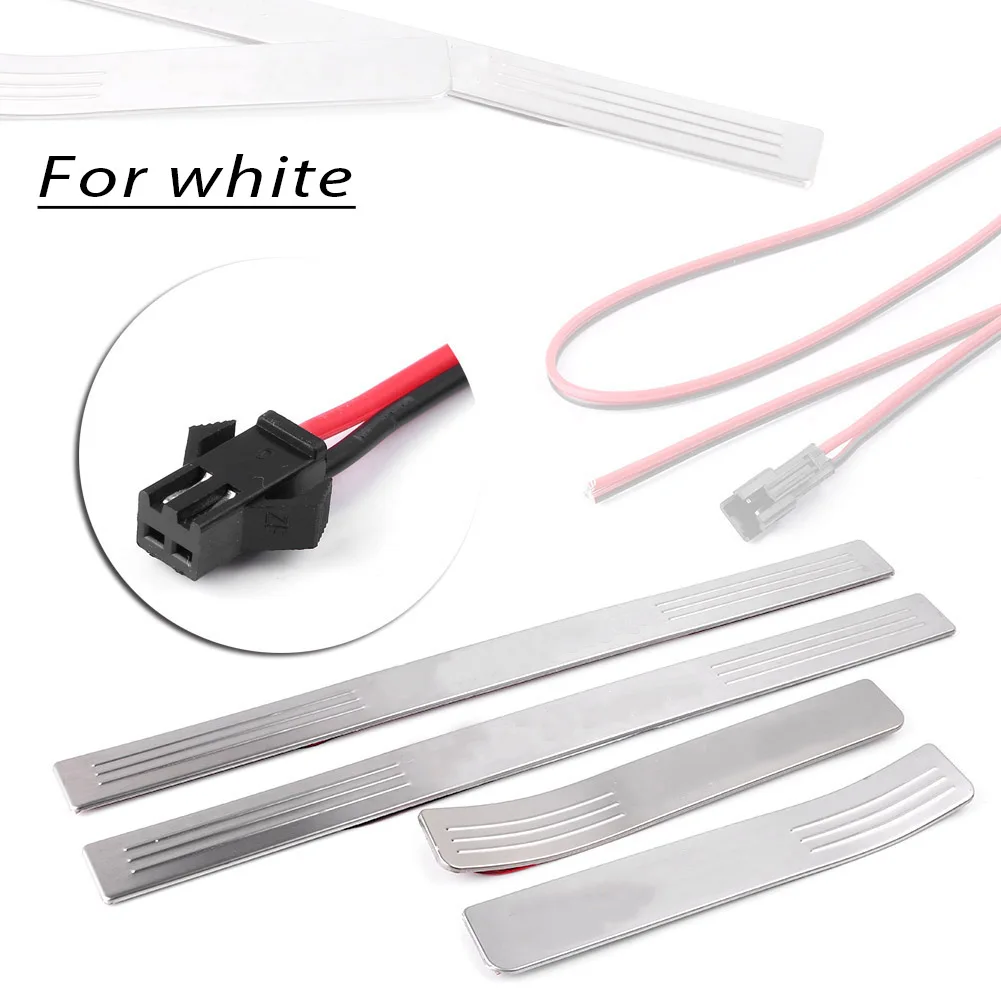 

4Pcs Car Door Sill w/ LED Light Scuff Plate Guards For Mercedes Benz W204 C-class 2012 2013 2014 2015 Silver