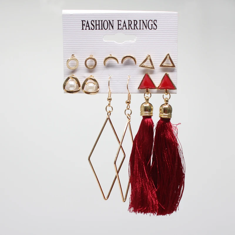 Серьга Boho длинной кисточкой Комплект сережек для женщин Подвески для девушки брелок геометрические серьги-капельки Для женщин, серьги-кольца, модные ювелирные украшения - Окраска металла: 1