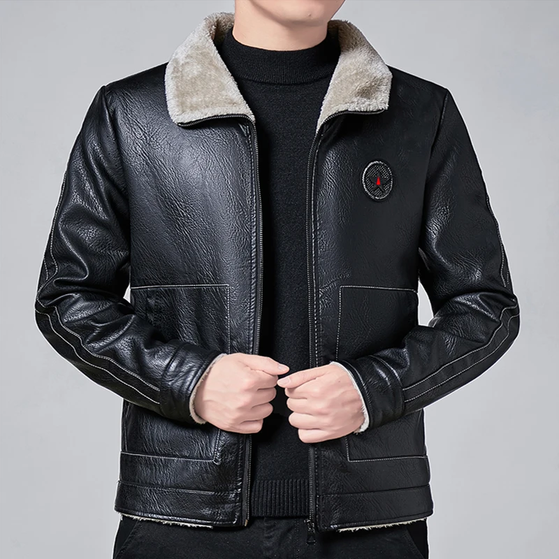 Men Winter New Leather Jackets Autumn and Winter Fur Coat with Fleece Warm Fur Pu Jacket Biker Warm Leather 4XL 2