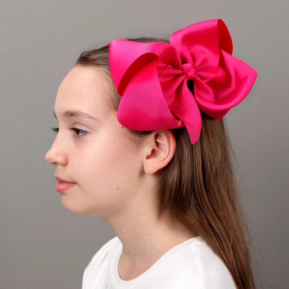 CN 8 Inch Solid Large Hair Bow For Girls Kids Handmade Grosgrain Ribbon Bow With Clips Boutique Hairpins Hair Accessories