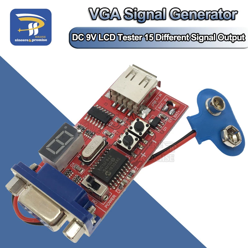 DC 9v vga signal generator lcd tester 15 signal output battery power supply 