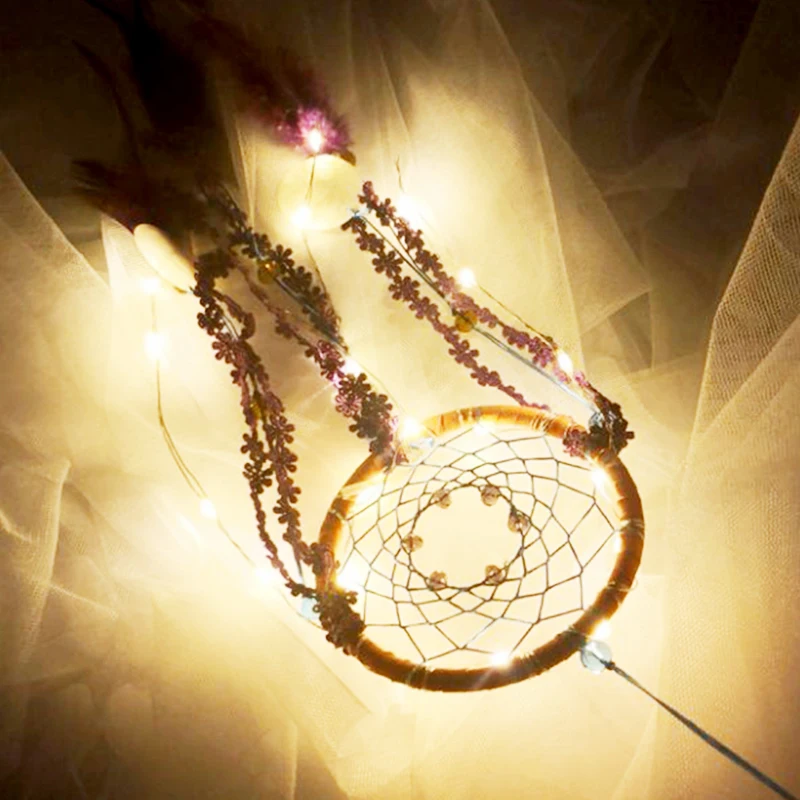 Wind Chime Net Dreamcatcher орнамент кружевные ленты перья подвеска автомобиль Свадебная вечеринка поставка окно светодиодный светильник