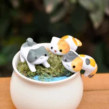 Кошка семья милые куклы украшения микро пейзаж суккулент цветок в горшке украшения для растений талисман торт настольный стол орнамент