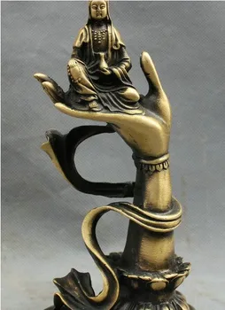 

YM 321 China Buddhism Bronze Free Kwan-yin GuanYin Goddess On Lotus Buddha Hand Statue