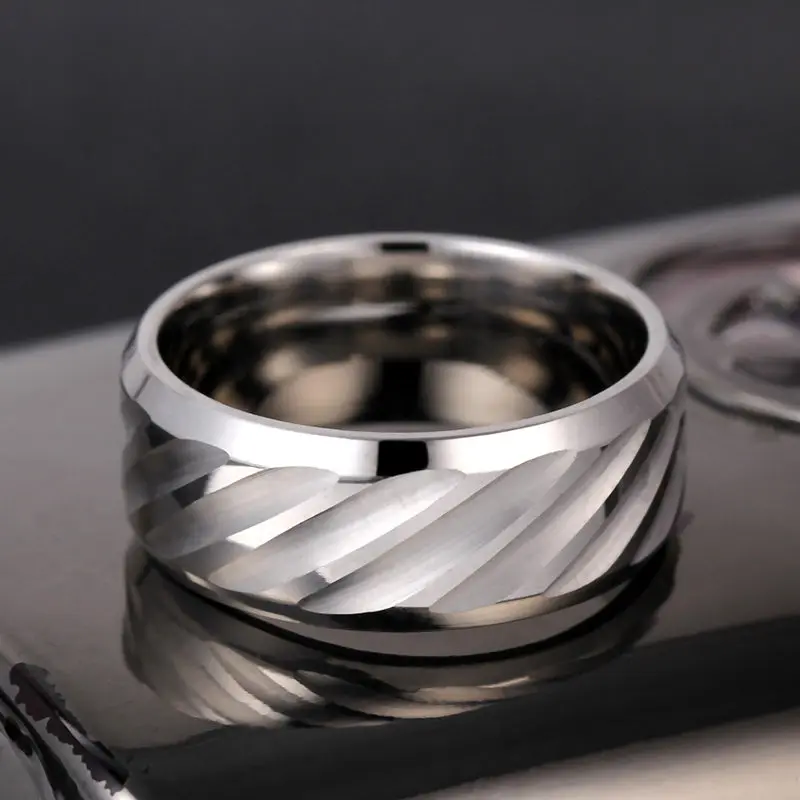 8 мм Серебряное кольцо из нержавеющей стали водяные волнистые кольца для мужчин и женщин - Цвет основного камня: 8mm Silver