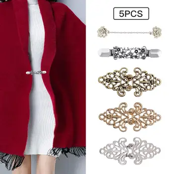 

5PCS Vintage Sweater Shawl Clip Dresses Cardigan Collar Clip Flower Patterns Clip For Women Girls DIY Clothes Clips