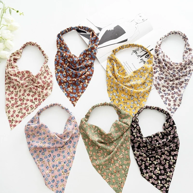 Women\'s Bandana Vintage Bohemia Women Bandana Hair Band Scarf Print Vintage Triangle Turban Elastic Headband for Lady Head Scarf
