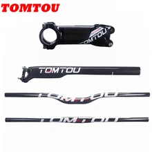 

TOMTOU 3K Carbon Fiber Cycling MTB Bike Bars Sets Handlebar + Seat Post + Stem For Mountain Road Bicycle Glossy White - TS6T57