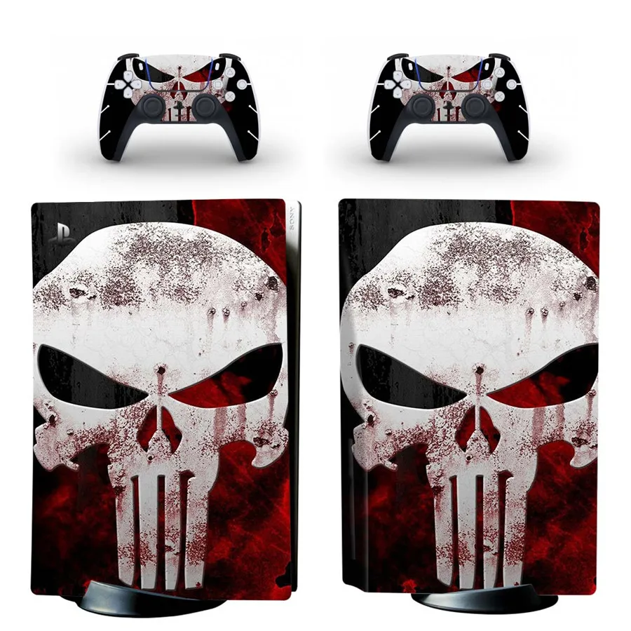 Skull Style PS5 Disc Edition Skin Sticker for Playstation 5 CD-Rom Version Console & 2 Controllers Decal Vinyl Protective Skins 