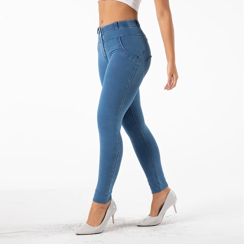 Women Push Up Jeans Light Blue Skinny Button  clothing New Fashion Sexy Female Jeans Pencil Pants Shapewear Girls Denim stacked jeans