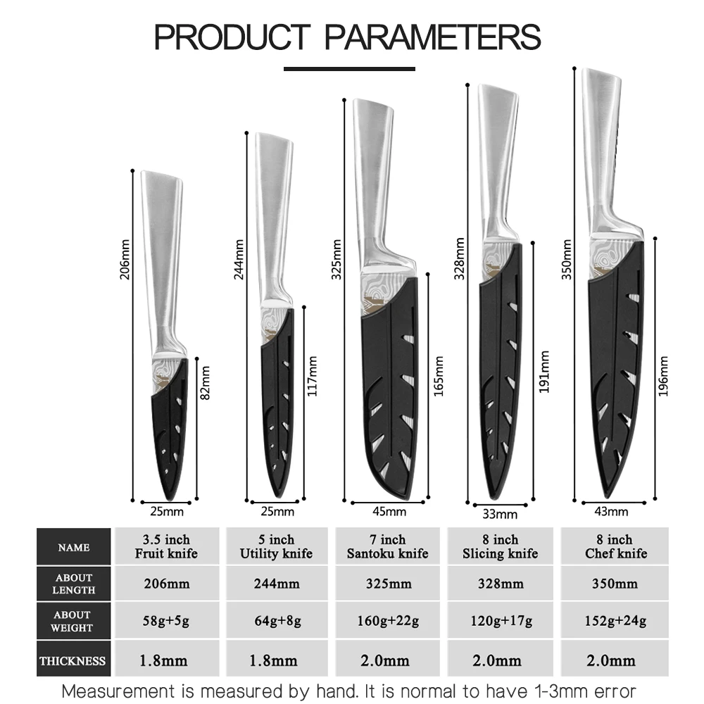 XYj, 6 шт., набор кухонных ножей из нержавеющей стали, дамасский узор, лезвие, магнитный Настенный Держатель ножей, поварские ножи 8 ''7'' 5 ''3,5'', инструменты для ножей