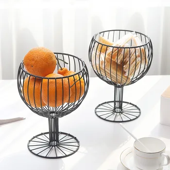 

Nordic Hollow Iron Wine Glass Shaped Storage Basket Geometric Creative Simple Home Living Room Home Desktop Storage Fruit Basket