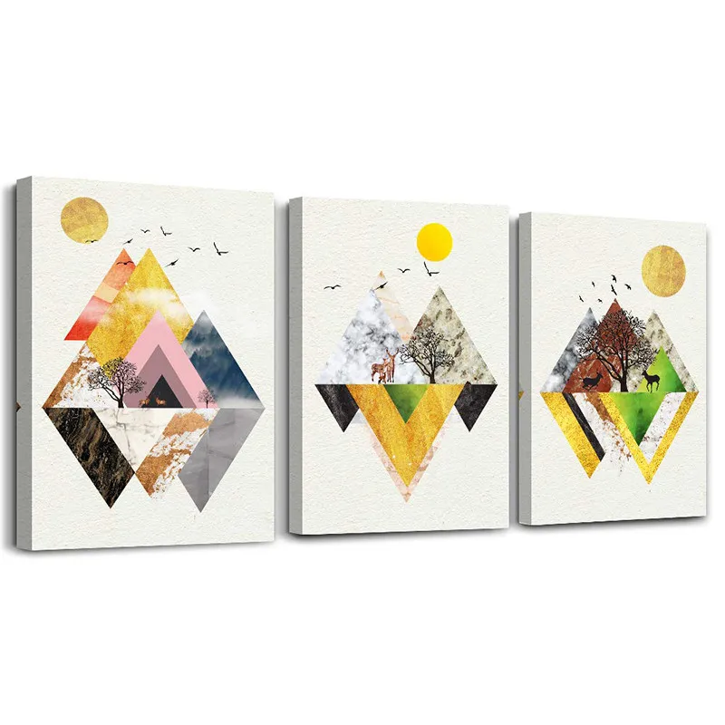 Golden Abstract Mountain Canvas Print Framed Geometry Painting Artwork Poster Picture for Living Room Wall Art Home Decor | Дом и сад