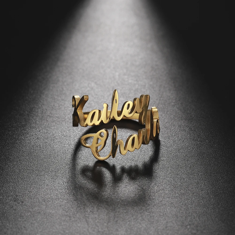 Teamer Family Ring for Men Women Custom Double Name Ring Personalized Jewelry Stainless