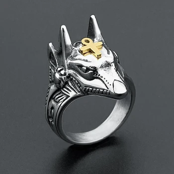 

High Quality 316l Stainless Steel Women Rings Simple Gold Color Anubis Grim Reaper Wolf Ring Men Hip Hop Jewelry Bijoux Femme