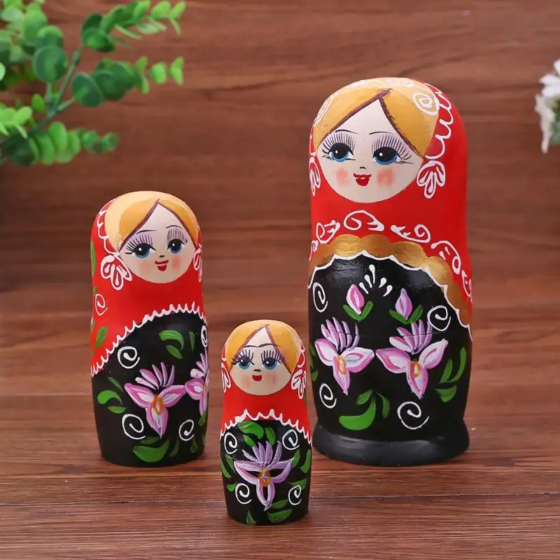 5 шт. черный красный девочка русская пустая Matryoshka куклы игрушки деревянные матрешки куклы ремесла игрушки для детей подарок на день рождения