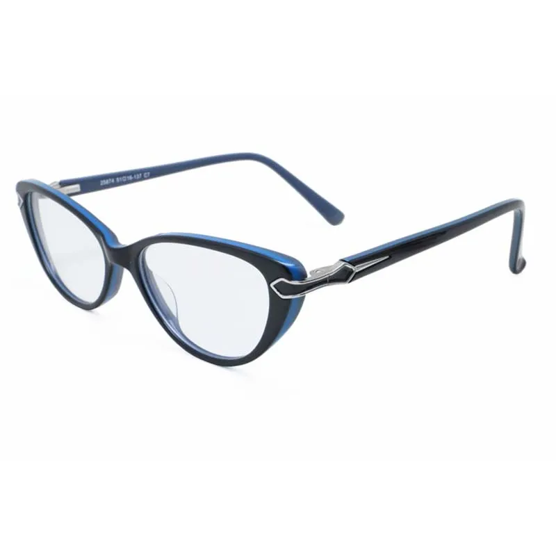 Retail Sale 25874 Lady Classic Vintage Cateye Full Rim Acetate Prescription Eyeglasses with Steel Flower Pattern Flexible Hing