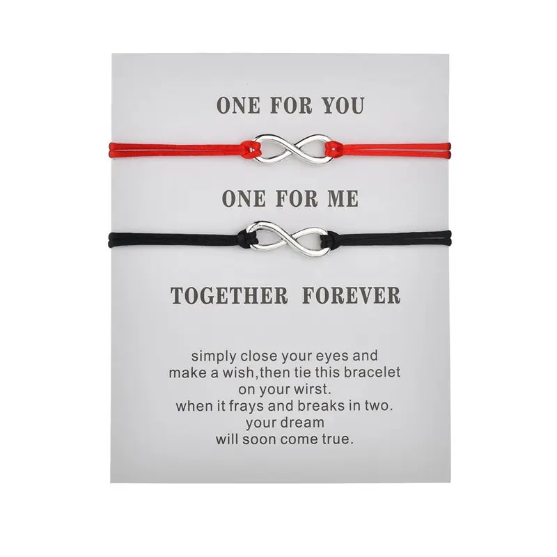 

2psc/set Together Forever Love Infinity Bracelet for Couple Black Red String Bracelets Wedding Wish Jewelry for Women Best Gift