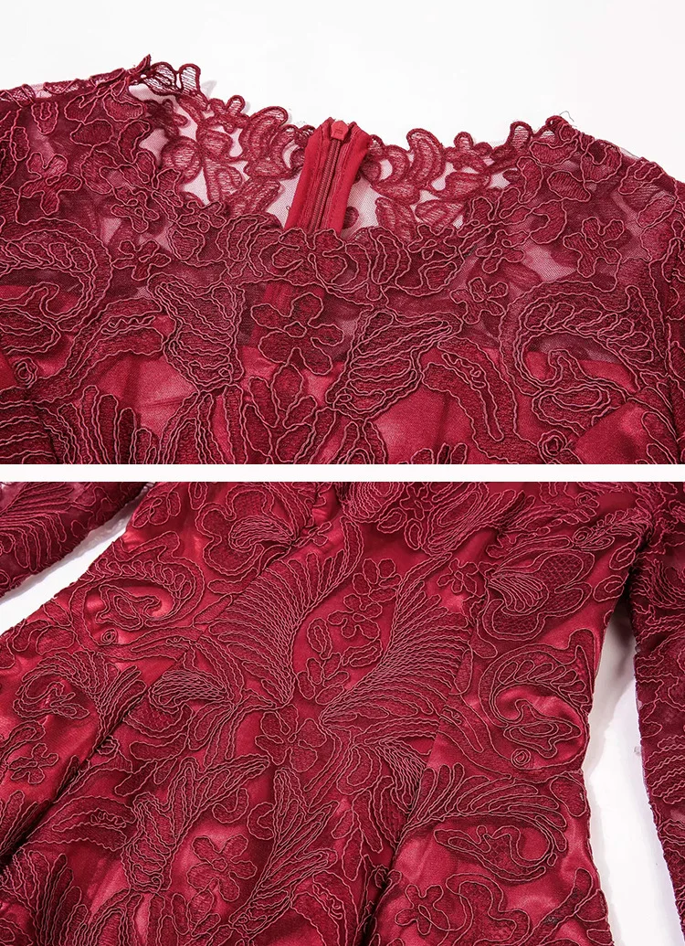 BacklakeGirls Robe De Soiree Мини кружевные вечерние коктейльные платья с рукавами три четверти на молнии сзади - Цвет: wine red