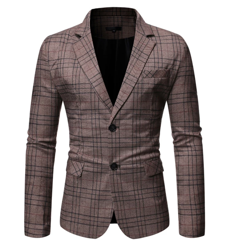 

Men Check Blazers Formal Casual Business Work Office Suit Jacket Plaid Fashion Party Prom Daily Life Single Breasted Gray Coffee