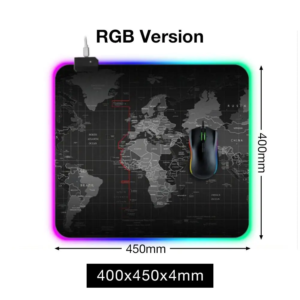 Игровой коврик для мыши RGB Gamer компьютерная карта мира коврик для мыши светодиодный коврик с подсветкой XXL для настольной клавиатуры Компьютерные мыши с подсветкой коврик