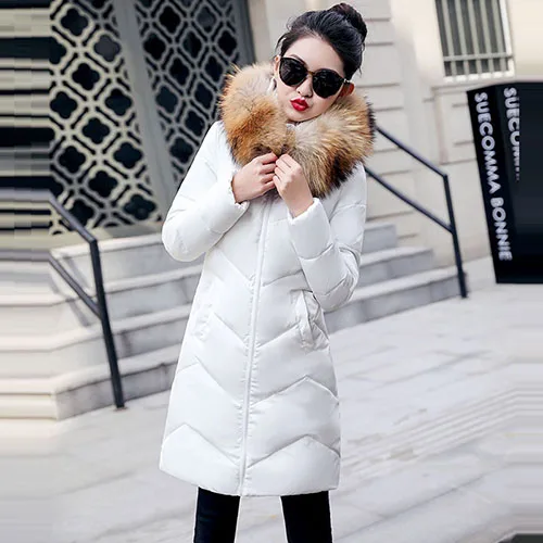 Женская зимняя куртка с меховым капюшоном,, толстая, дизайнерская, теплая, хлопковая, длинная, пальто, для девушек, тонкая, черная, Женская парка, chaqueta mujer - Цвет: Белый