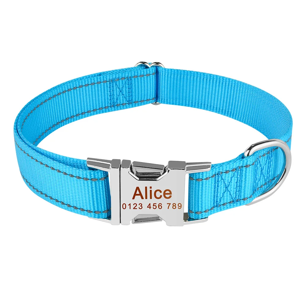 Blue AiruiDog прочный синий нейлоновый индивидуальный ошейник для собак на заказ пряжка с гравировкой Имя ID XS - Цвет: Blue